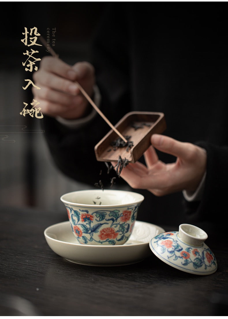 Thé Gaiwan- Porcelaine Bleue et Banche （Tournesol)