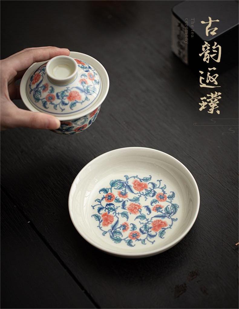 Thé Gaiwan- Porcelaine Bleue et Banche （Pivoine)