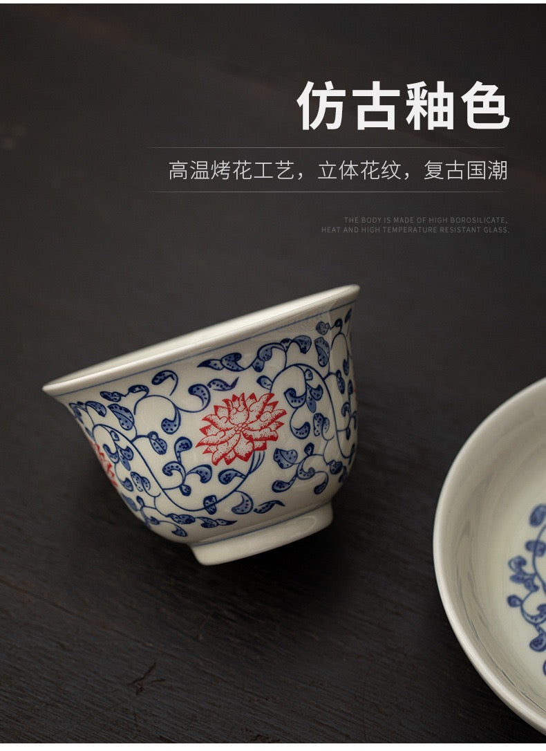 Thé Gaiwan- Porcelaine Bleue et Banche （YONGLE)